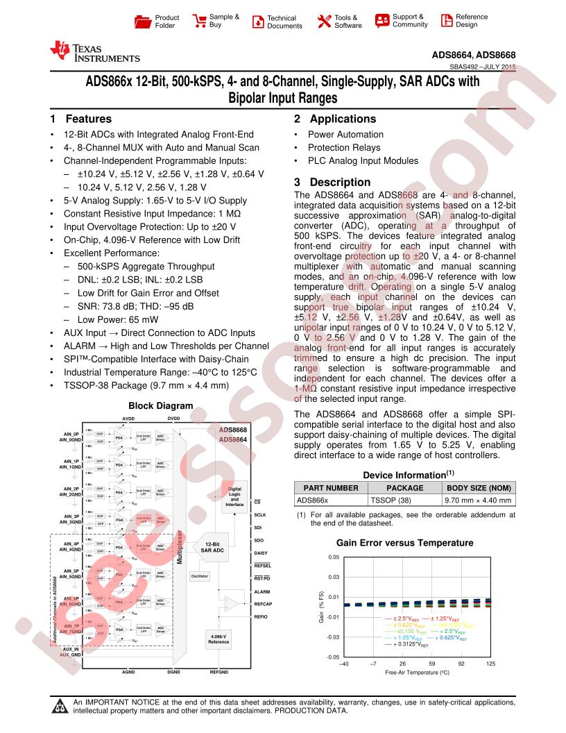 ADS8664, ADS8668 Datasheet