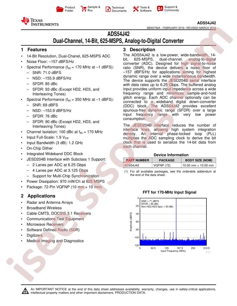 ADS54J42 Datasheet