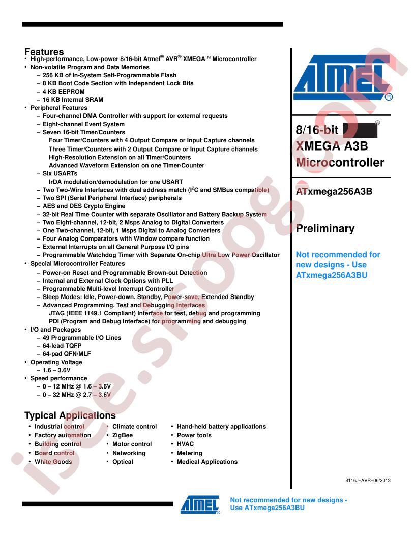 ATxmega256A3B Preliminary Datasheet