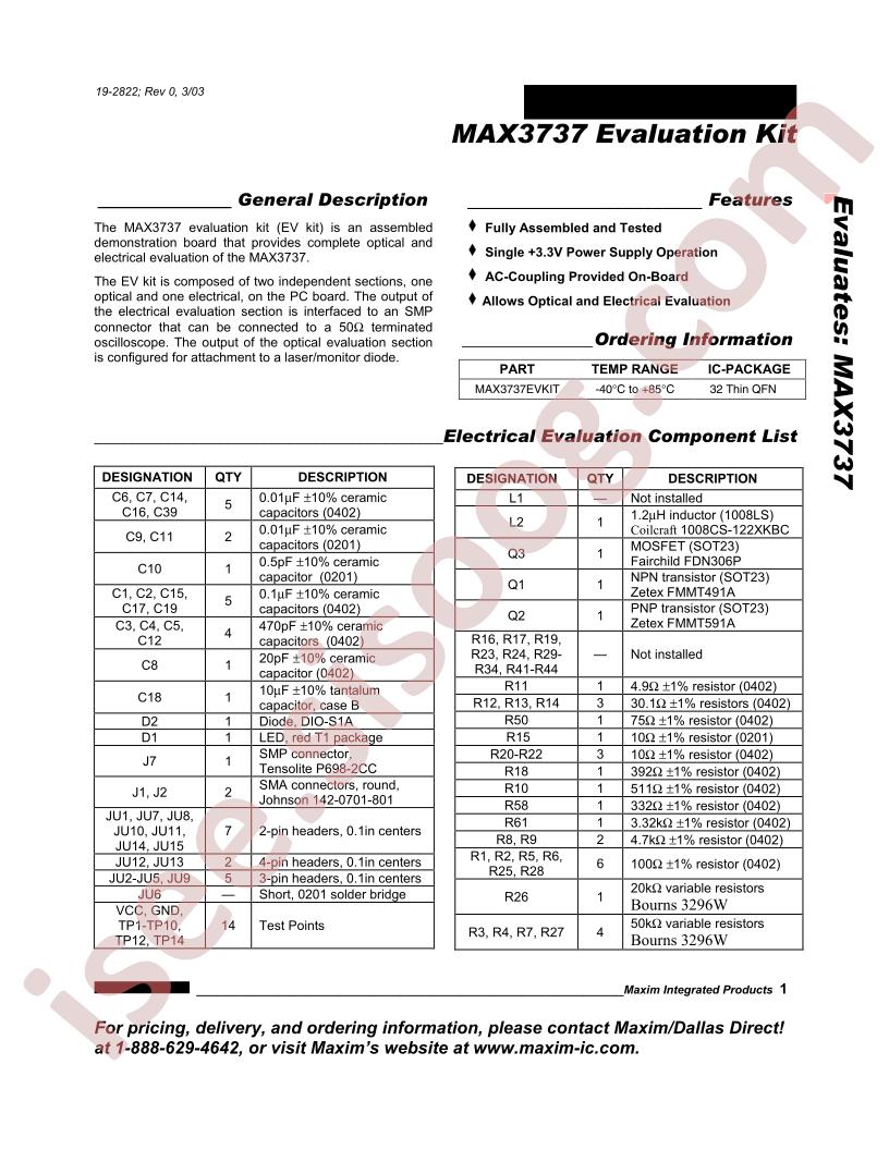 MAX3737 Evaluation Kit