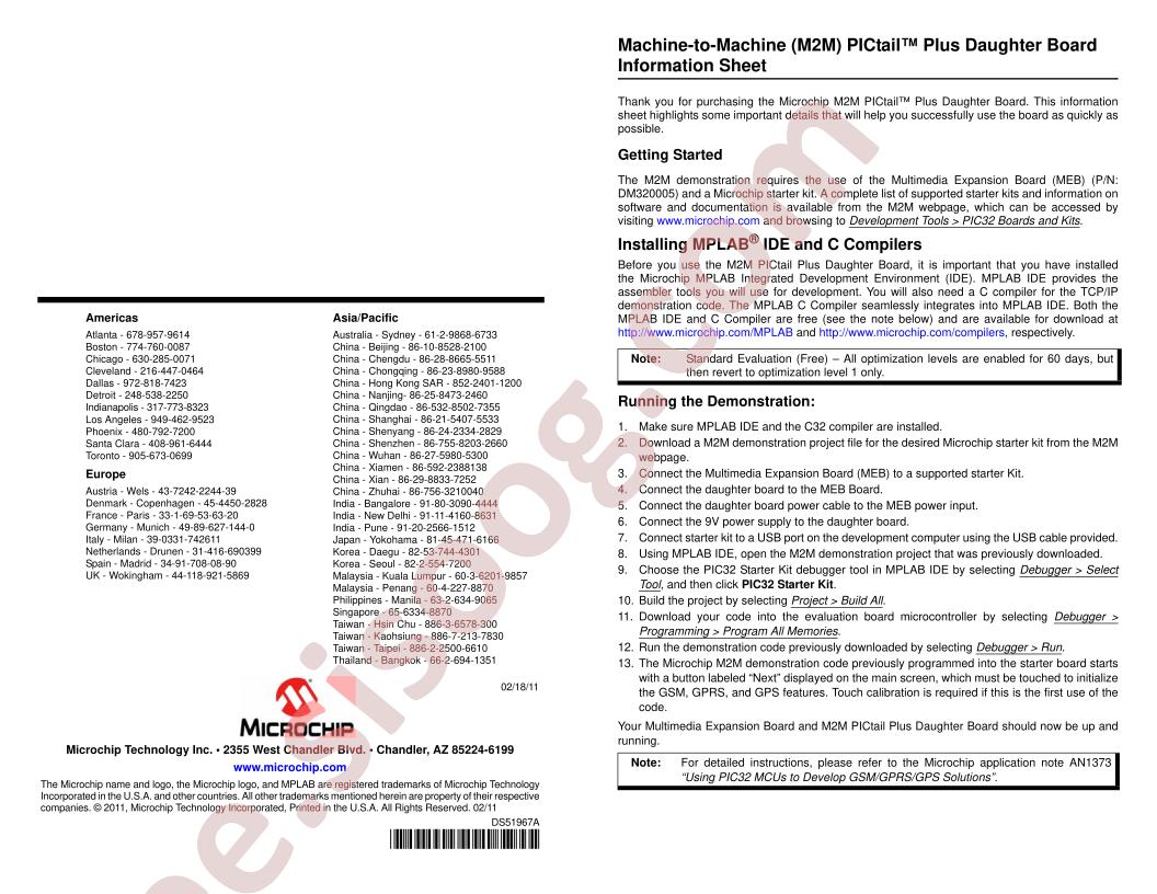 M2M PICtail Plus Daughter Board Info Sheet