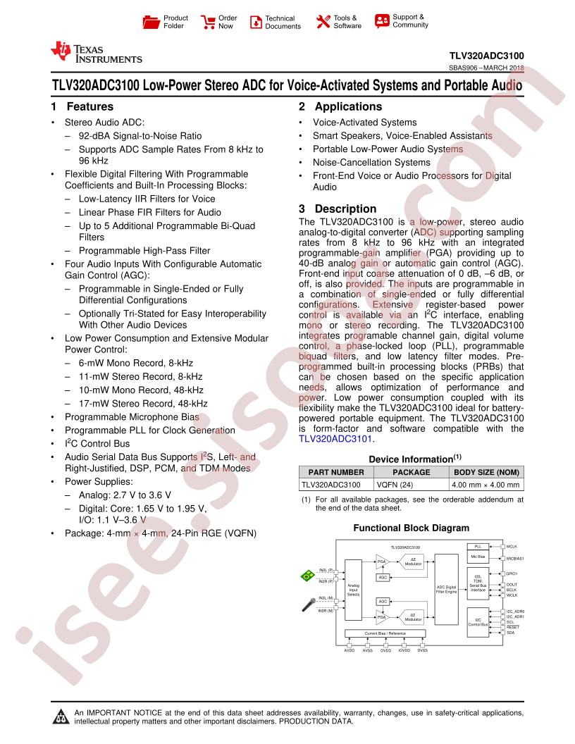 TLV320ADC3100 Datasheet