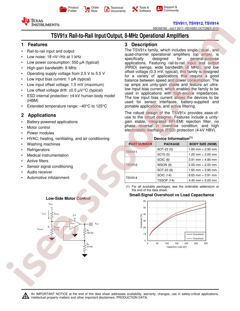 TSV911, 912, 914 Datasheet