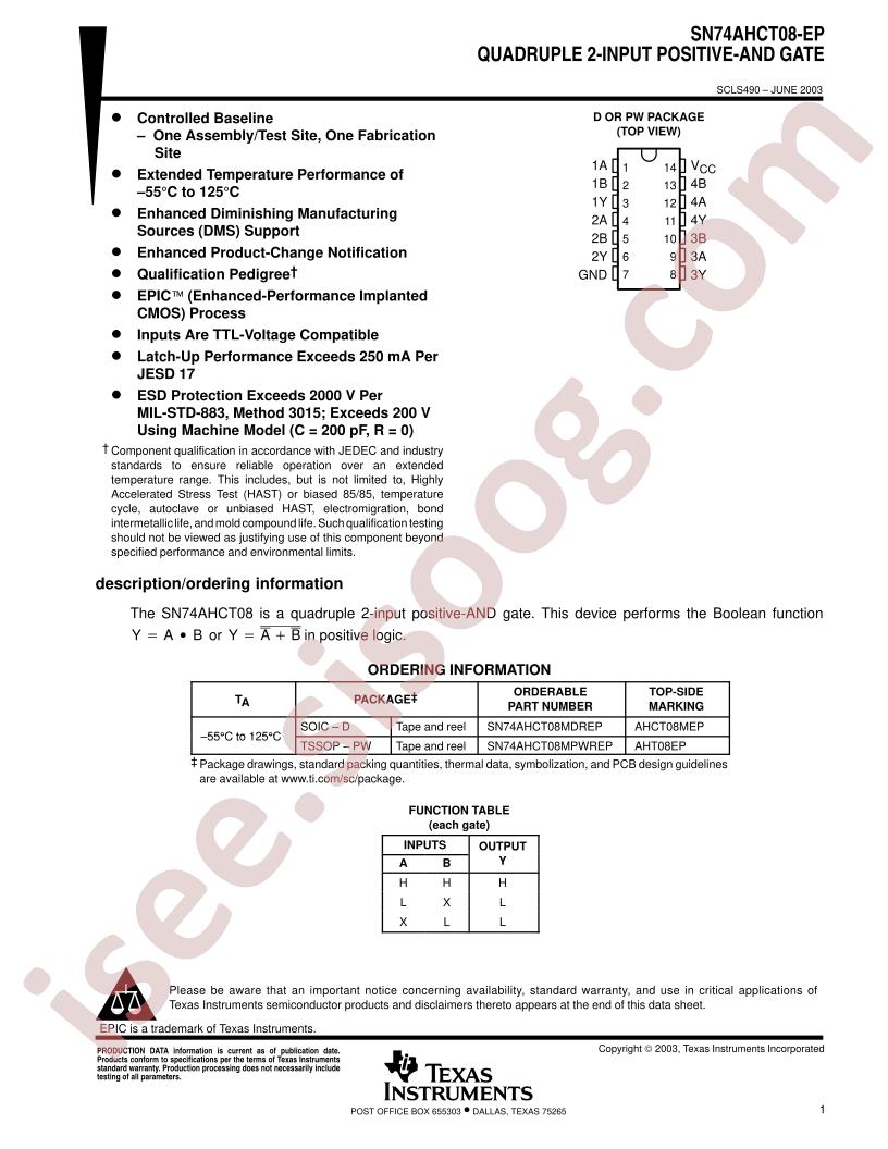 SN74AHCT08-EP