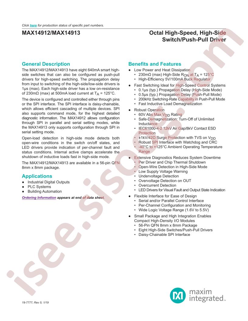 MAX14912, MAX14913 Datasheet
