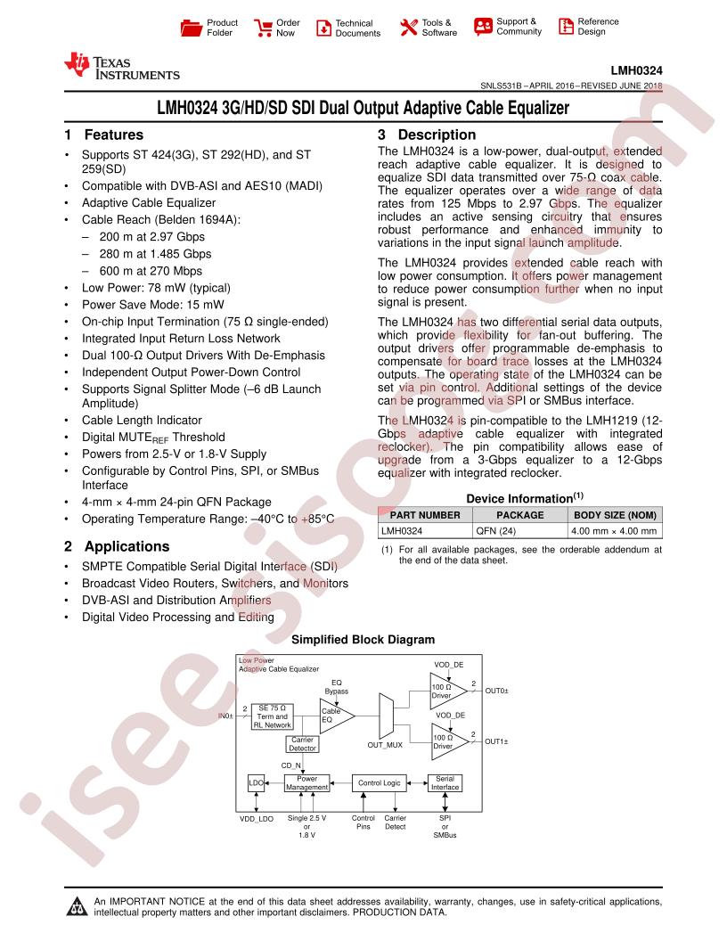 LMH0324 Datasheet