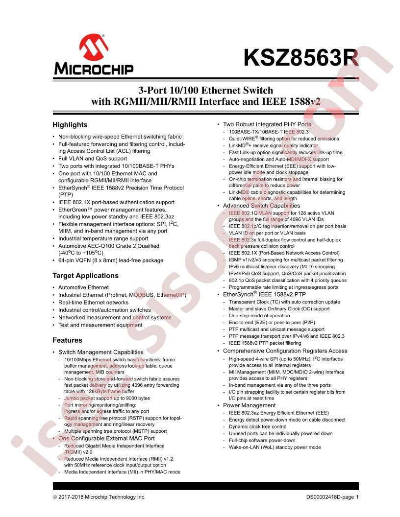 KSZ8563R Datasheet