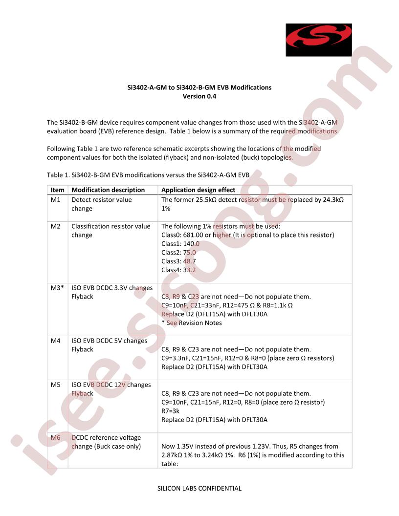 Si3402-A-GM to Si3402-B-GM EVB Modifications