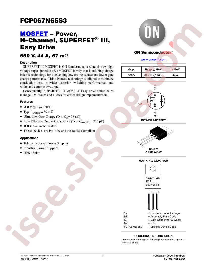 FCP067N65S3 Datasheet