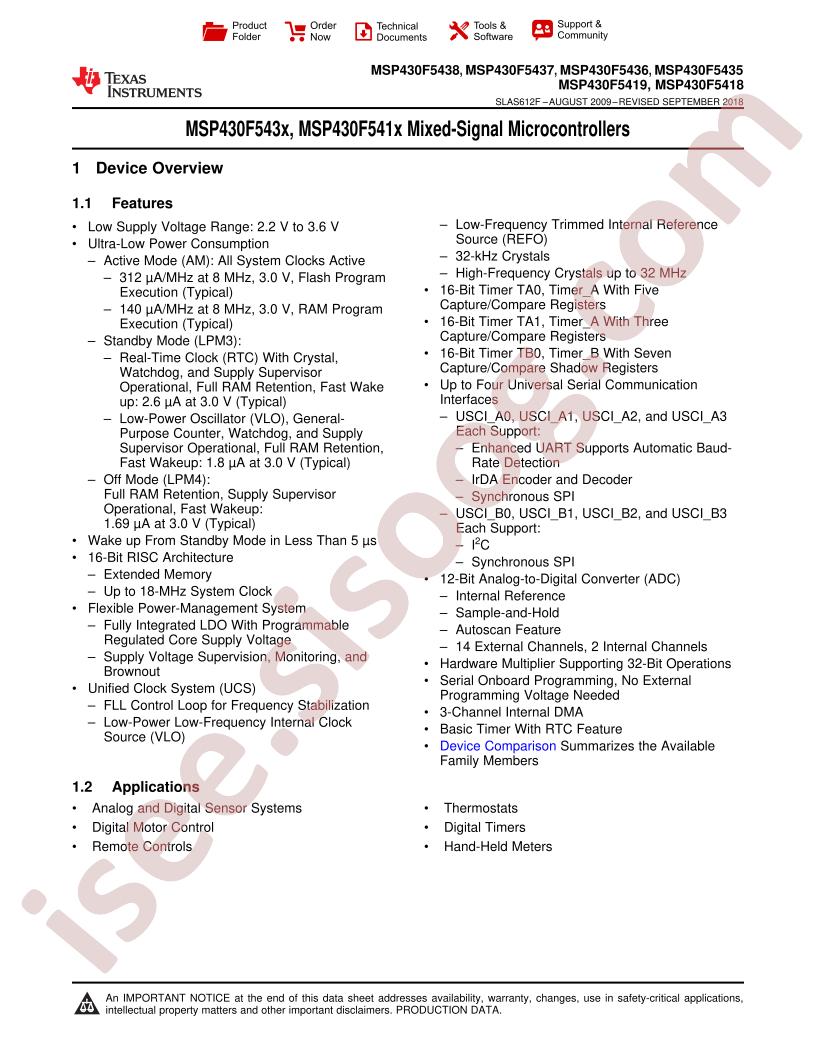 MSP430F541x(A), 543x(A) Datasheet