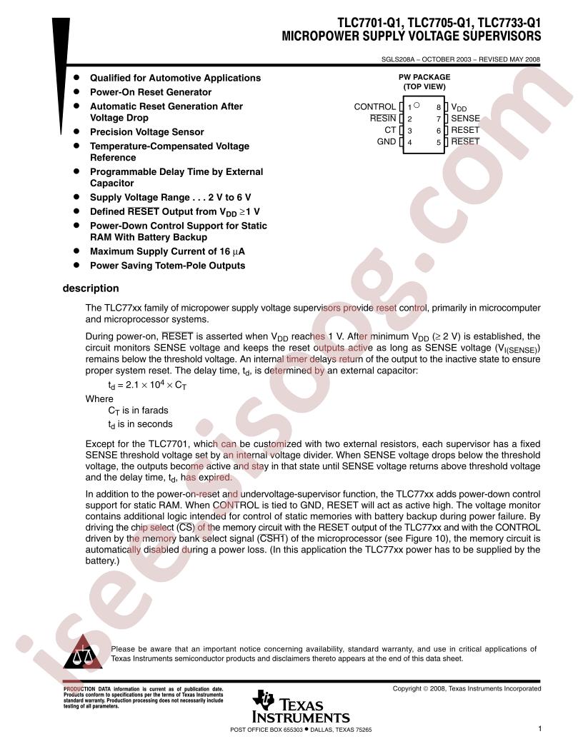 TLC7701-Q1, TLC7705-Q1, TLC7733-Q1