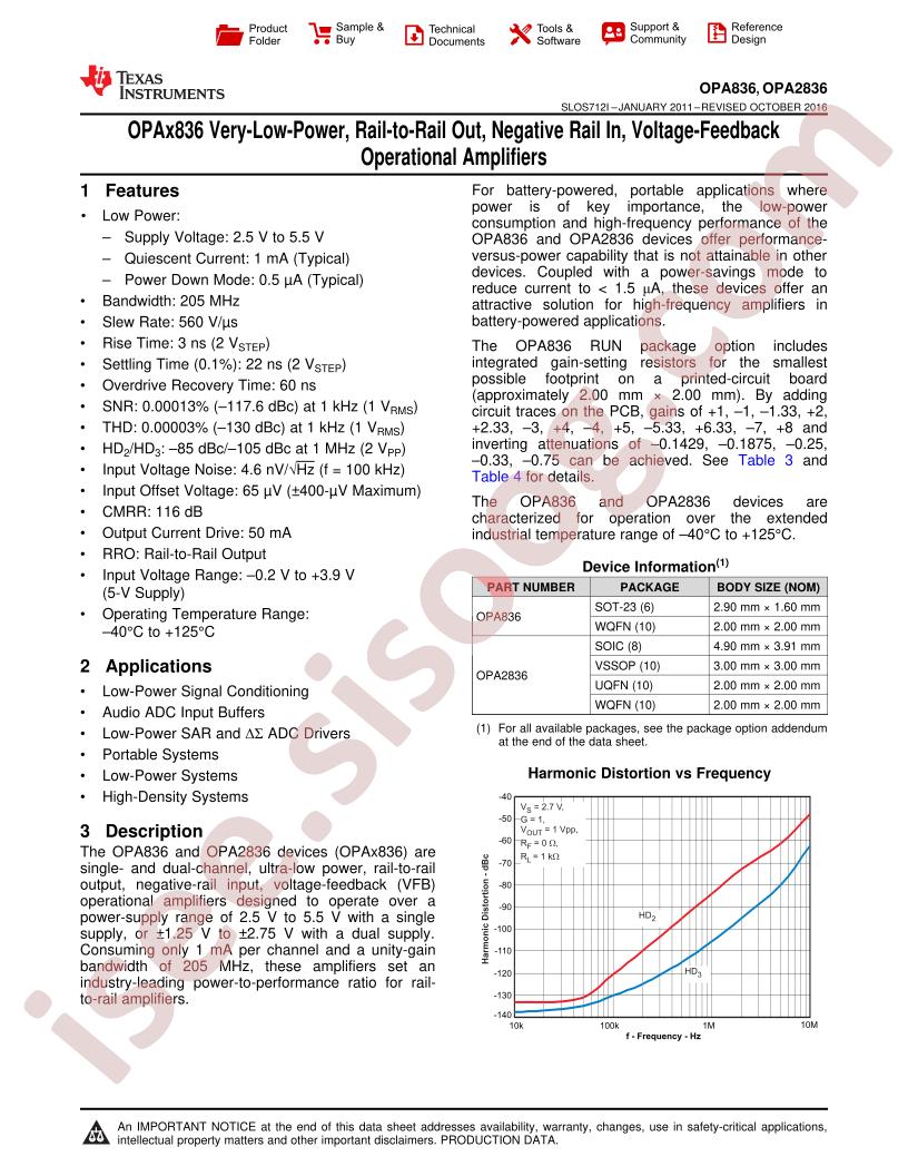 OPA836, OPA2836 Datasheet