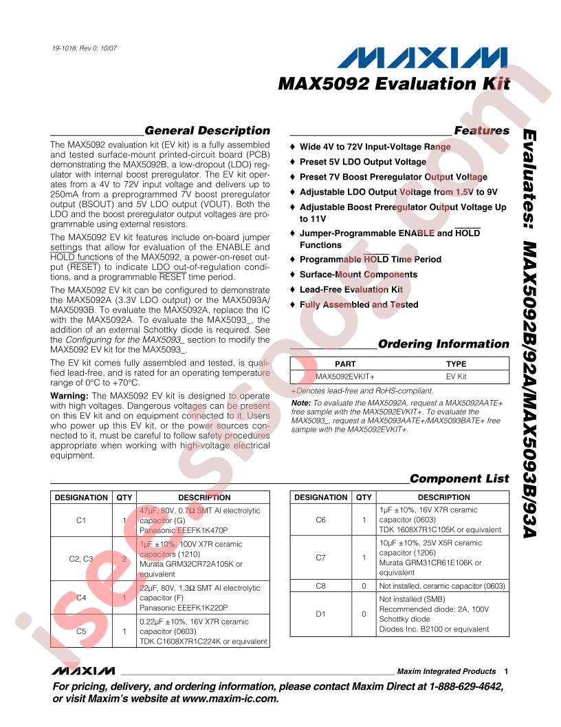 MAX5092 Eval Kit