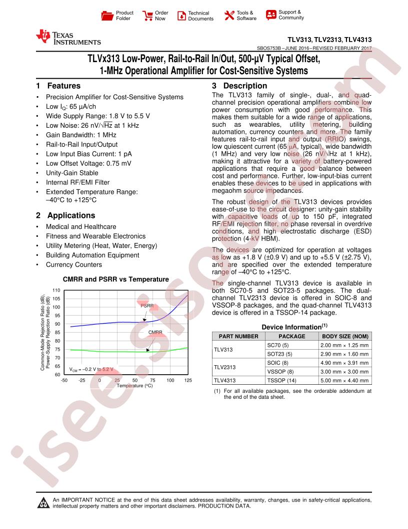 TLV313, 2313, 4313 Datasheet