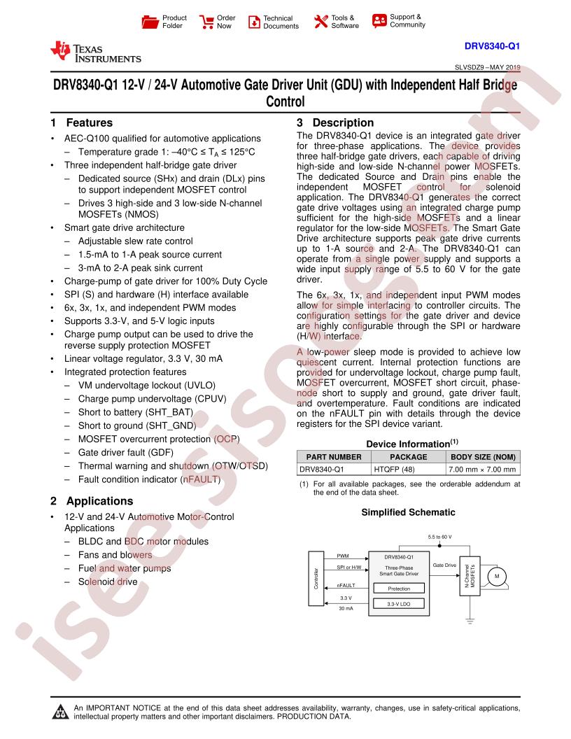 DRV8340-Q1 Datasheet