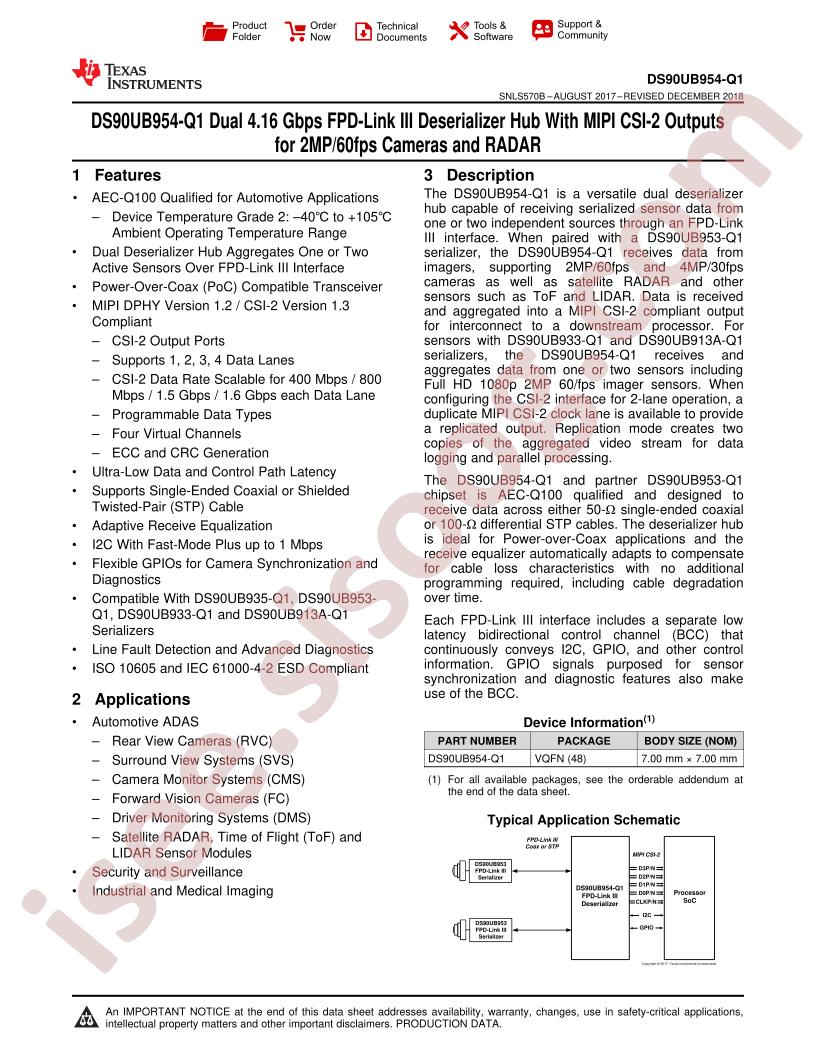 DS90UB954-Q1 Datasheet