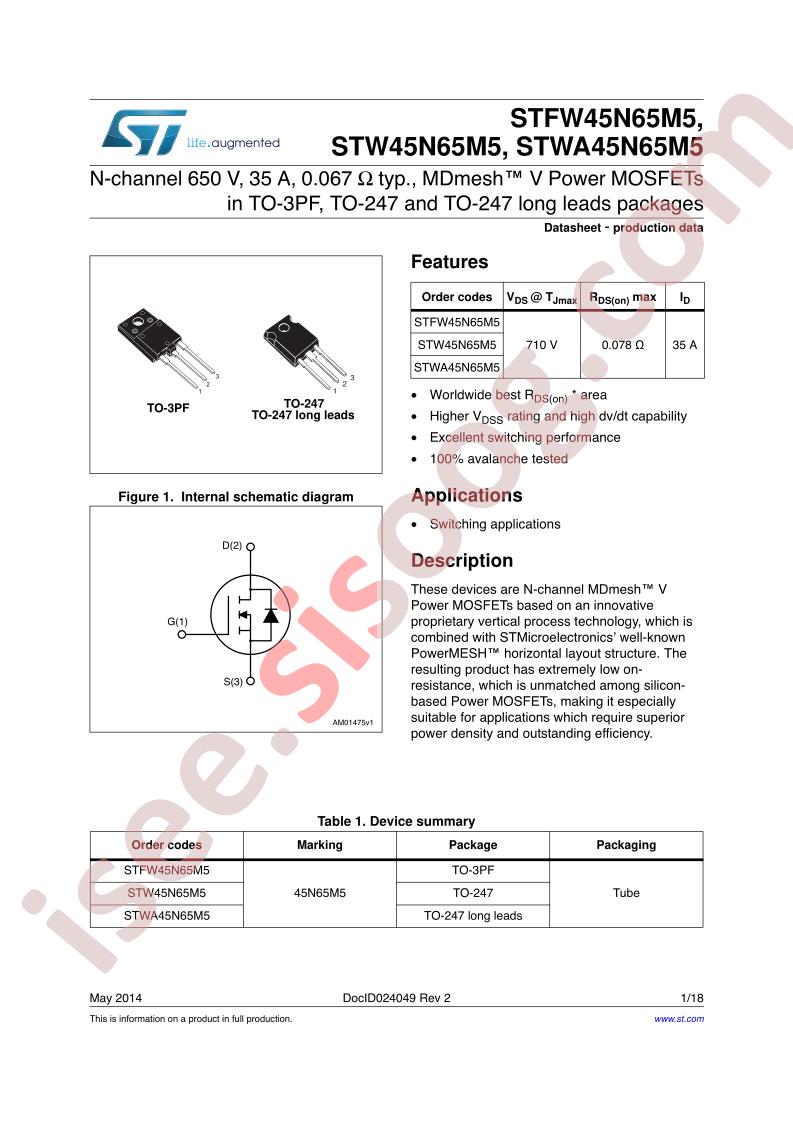 STW(A)45N65M5, STFW45N65M5