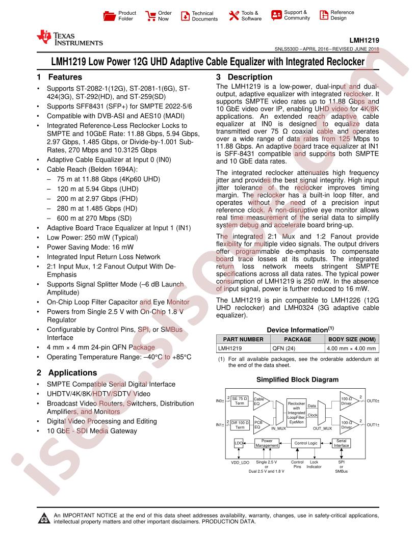 LMH1219 Datasheet