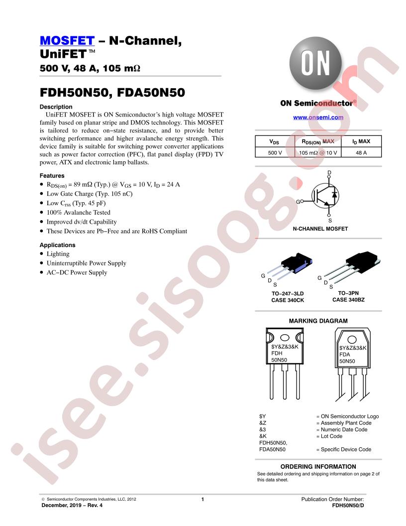 FDA50N50, FDH50N50