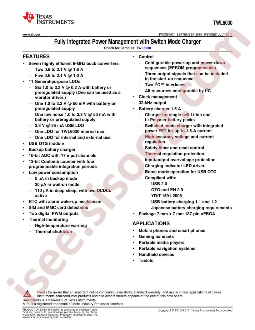 TWL6030 Datasheet