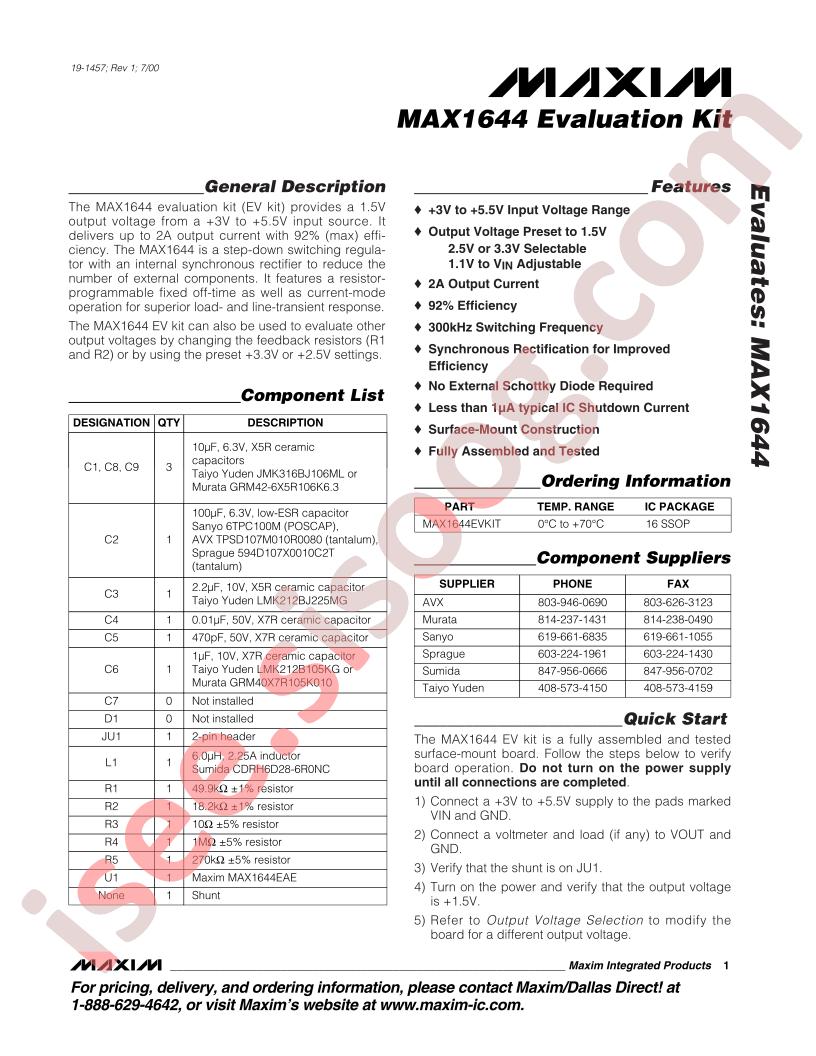 MAX1644 Evaluation Kit