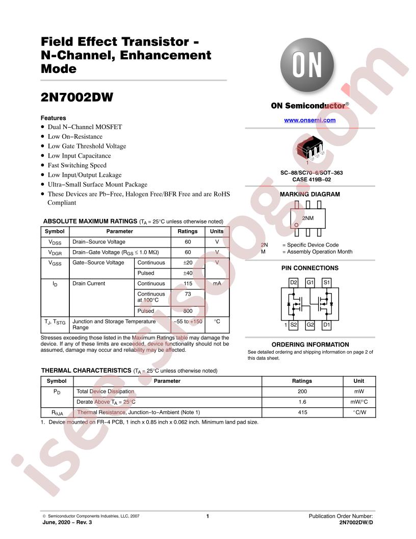 2N7002DW Datasheet