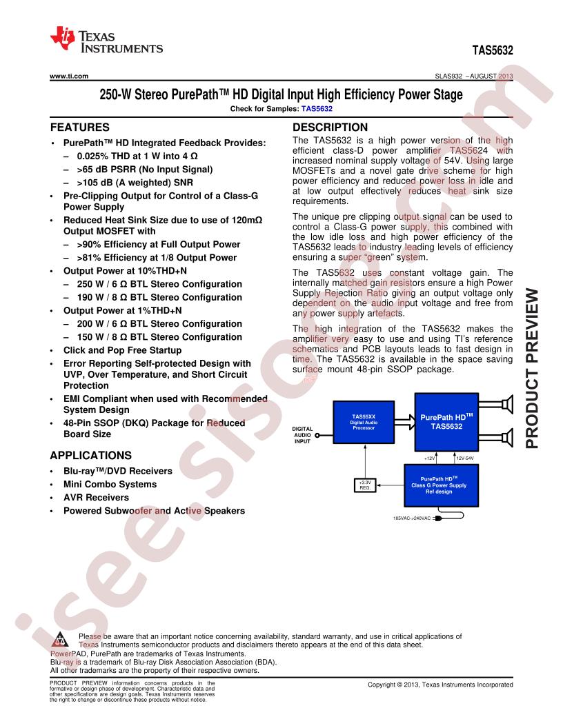 TAS5632 Datasheet