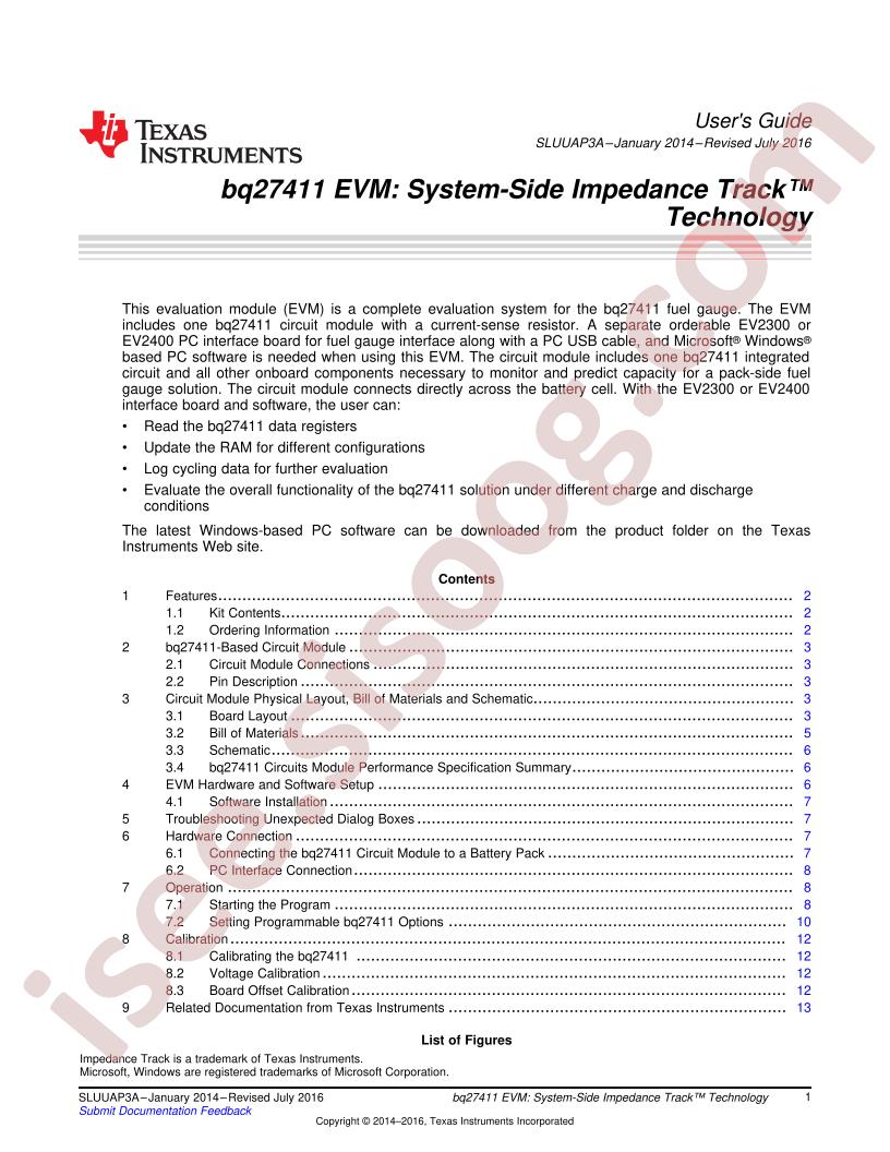 BQ27411EVM User Guide