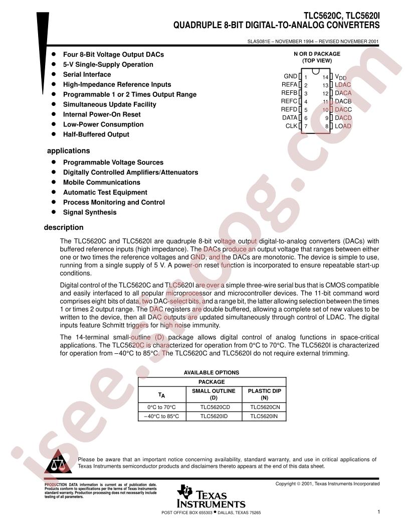 TLC5620C, TLC5620I Datasheet