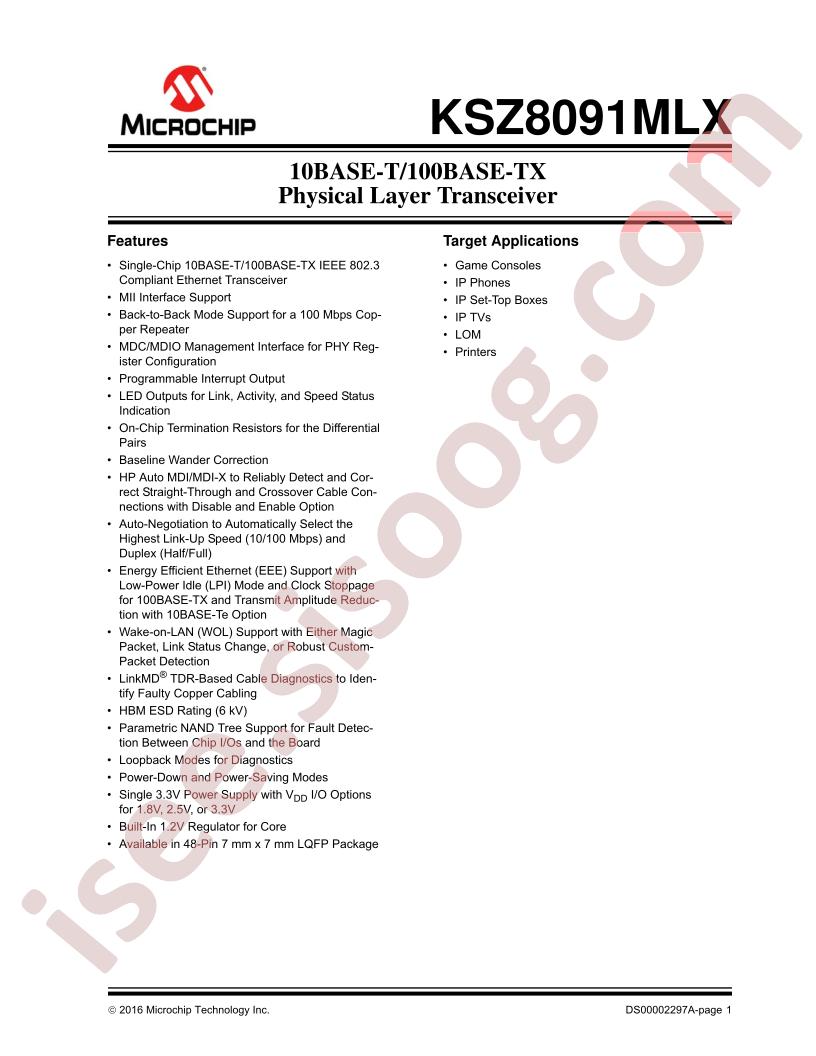 KSZ8091MLX Datasheet