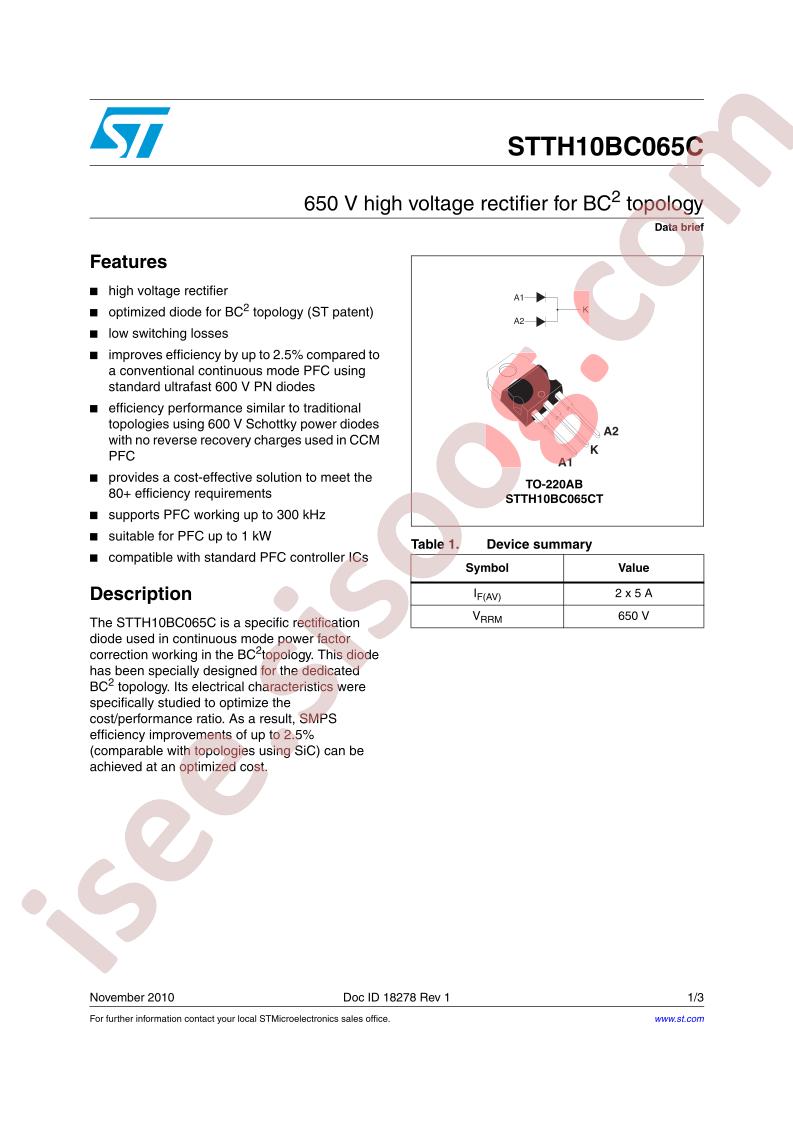 STTH10BC065C Data Brief