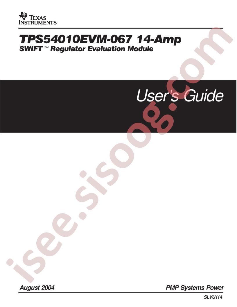TPS54010EVM-067 Users Guide