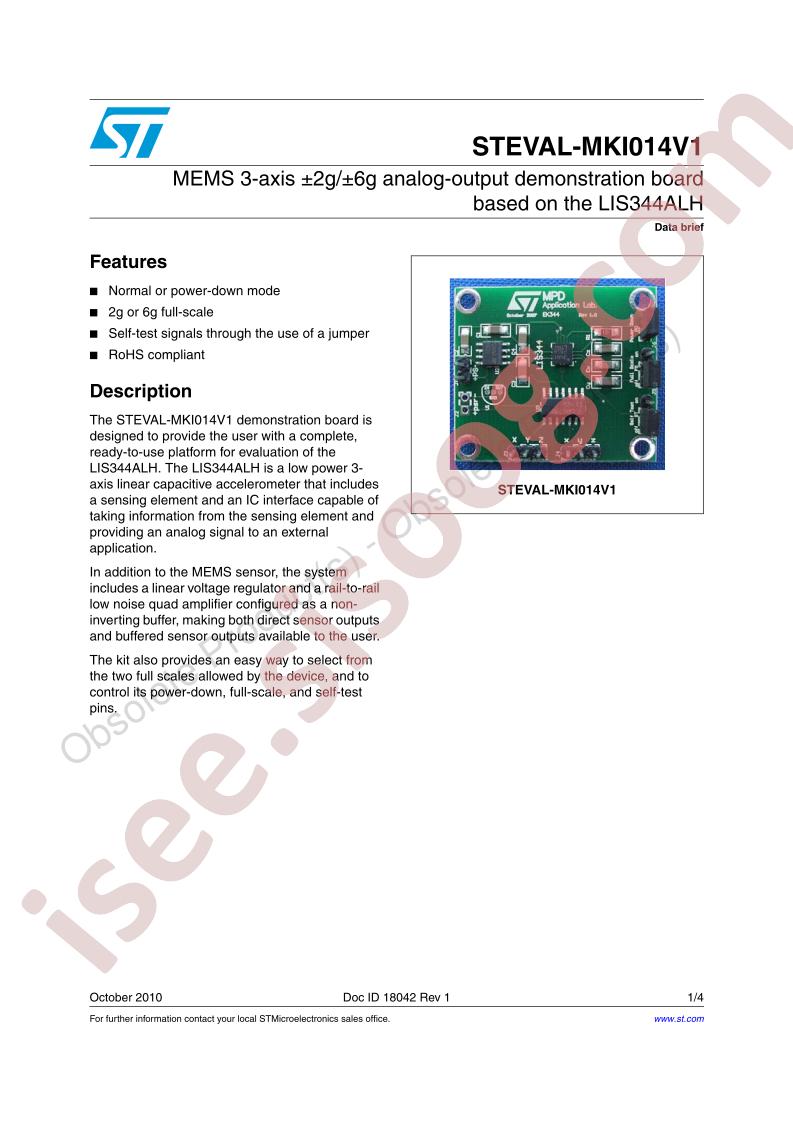 STEVAL-MKI014V1 Data Brief