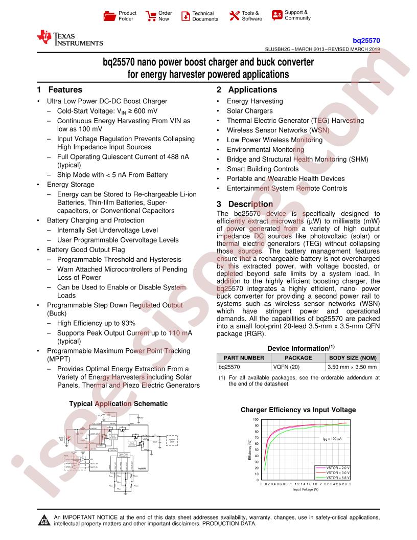 BQ25570 Datasheet