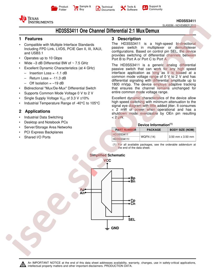 HD3SS3411 Datasheet