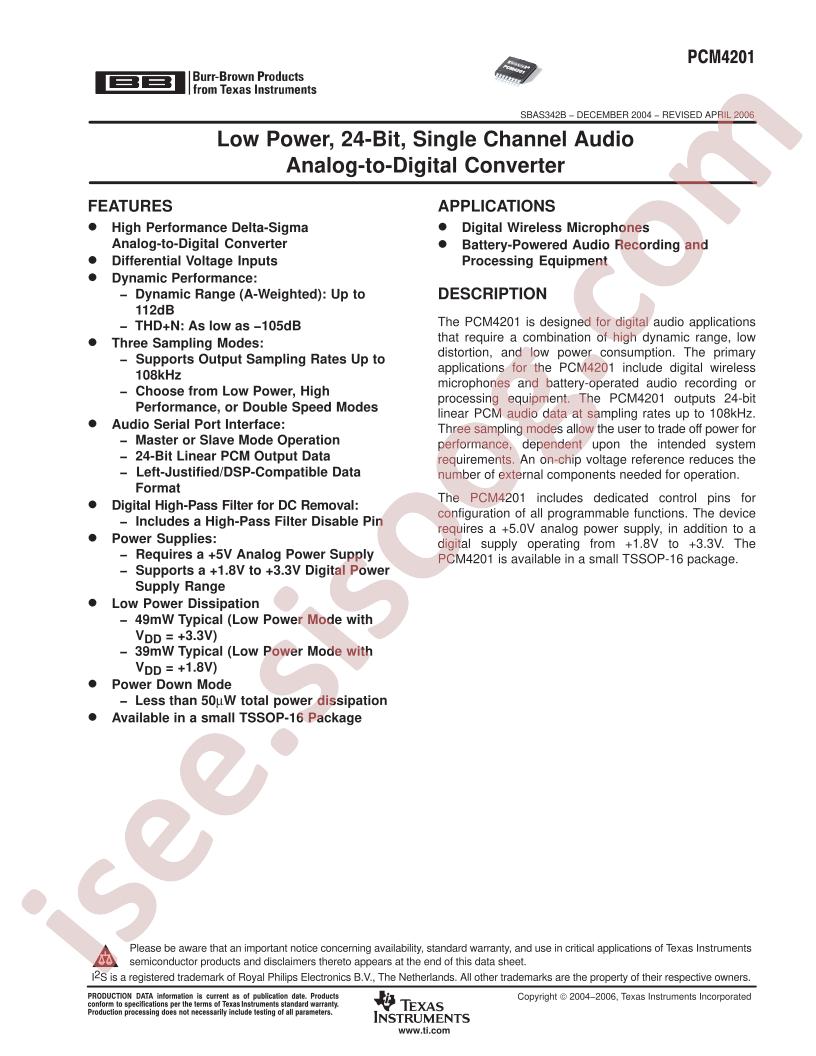 PCM4201 Datasheet