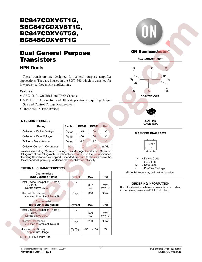 BC847CDXV6T(1, 5), BC84CDXV6T(1, 5)