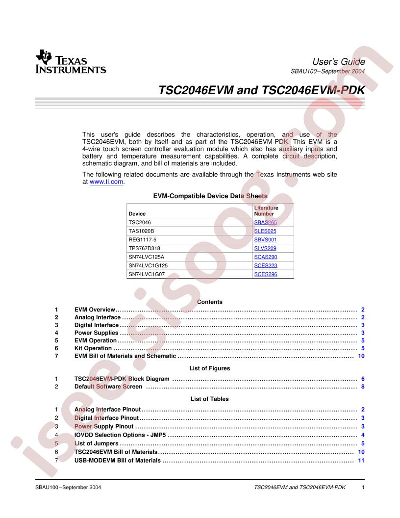 TSC2046EVM/-PDK User Guide