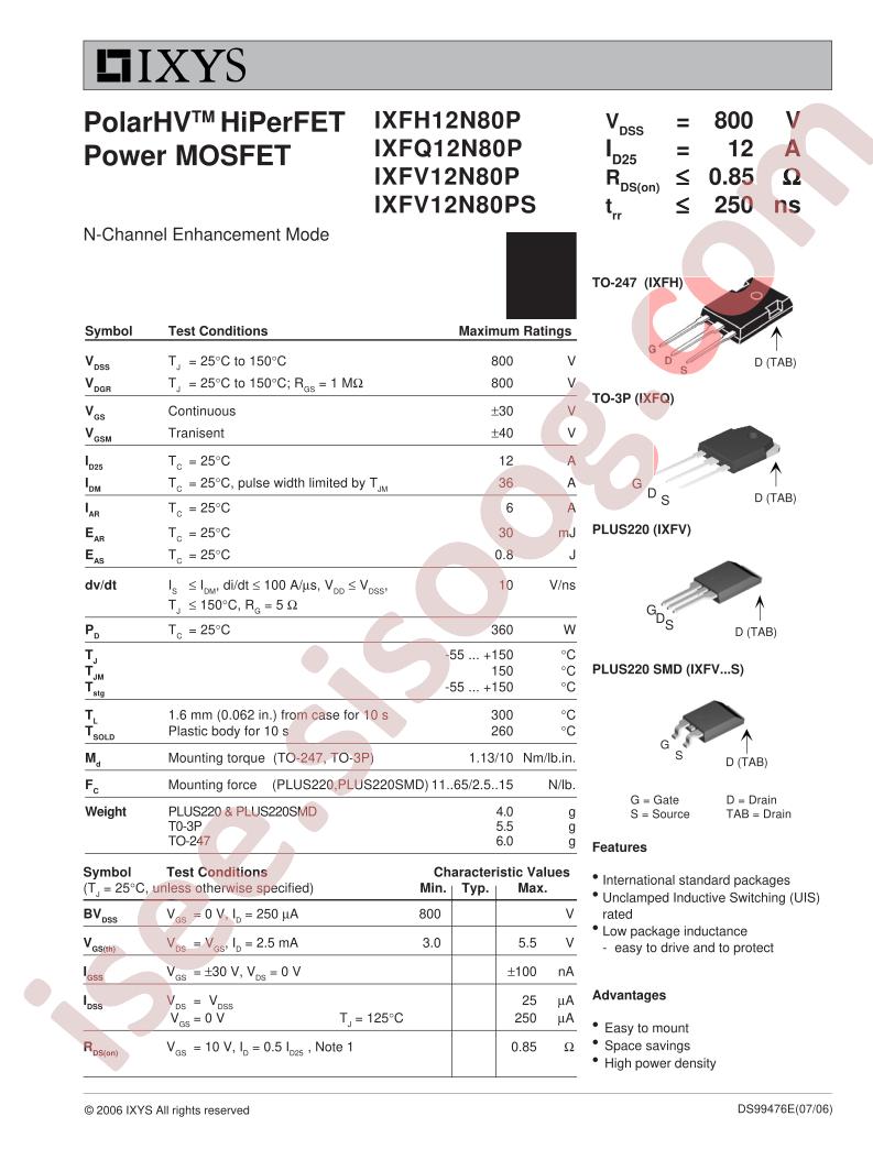 IXF(H,Q,V)12N80P/PS
