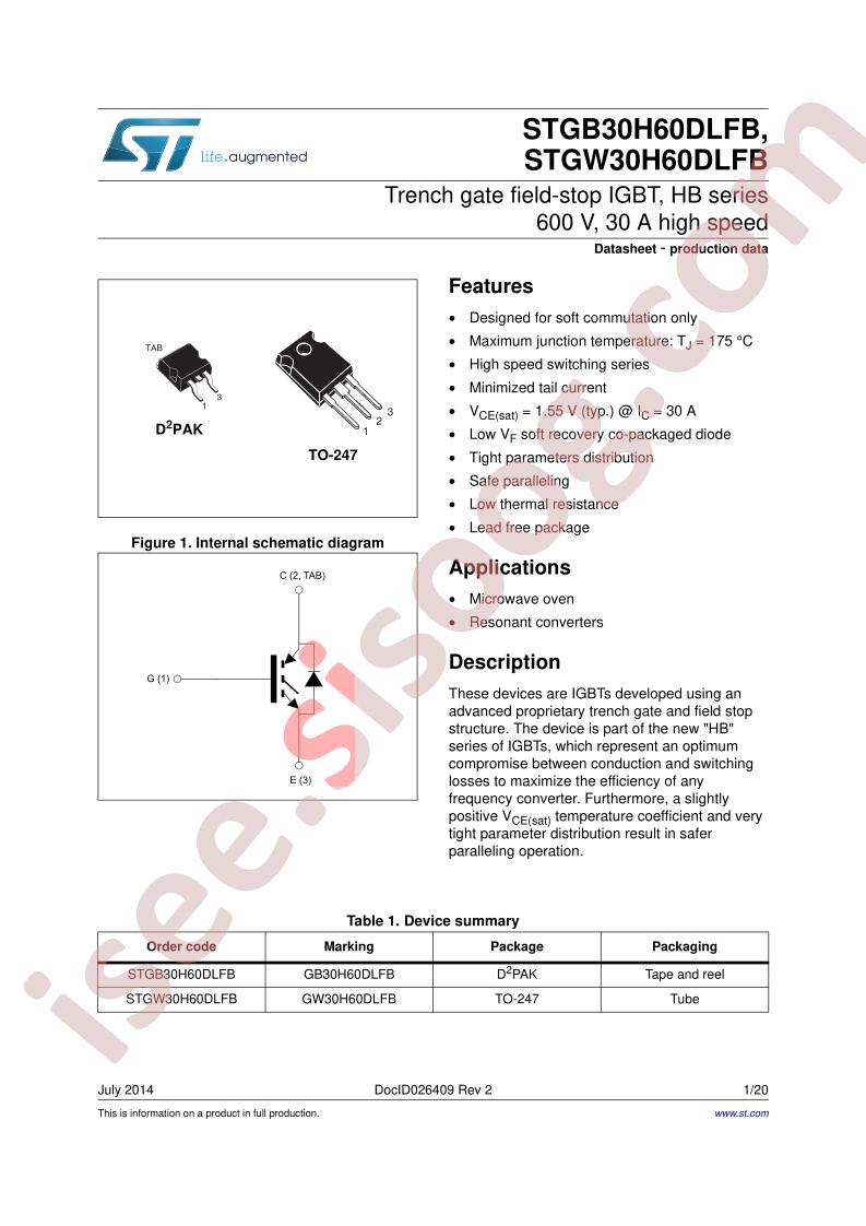 STG(B,W)30H60DLFB Datasheet