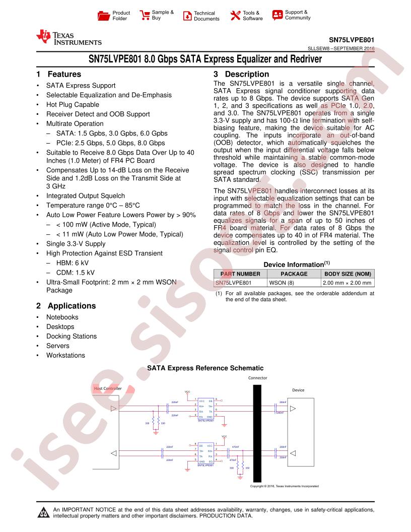 SN75LVPE801 Datasheet