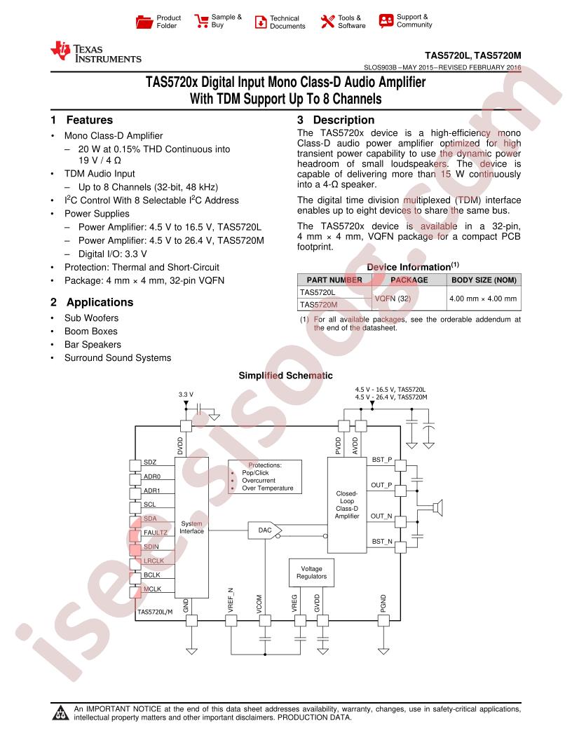 TAS5720(L,M) Datasheet