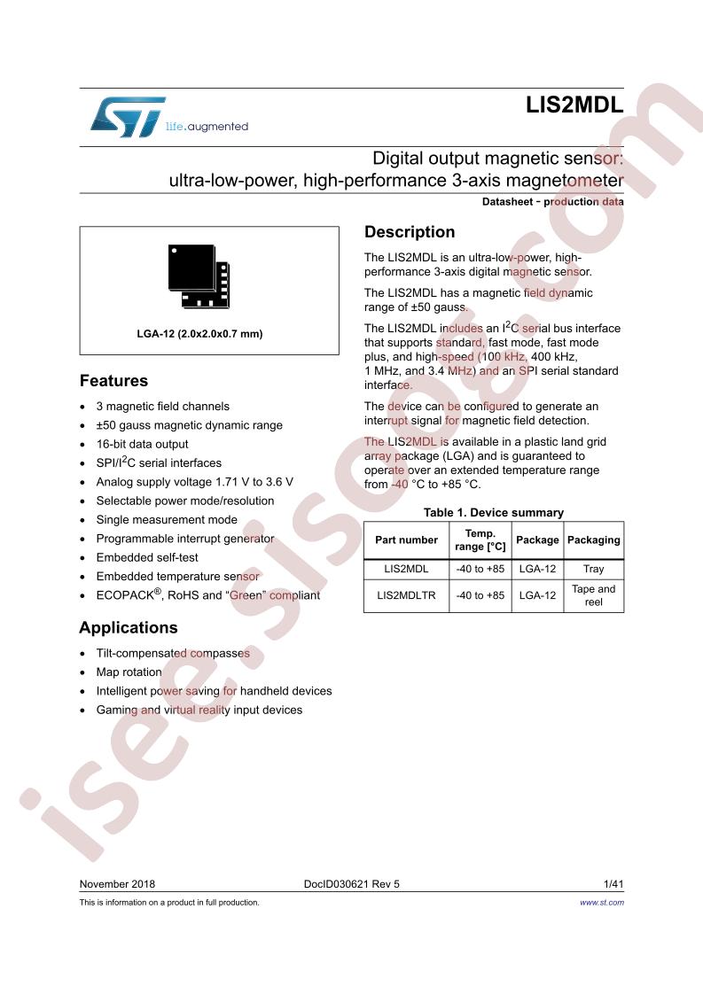 LIS2MDL Datasheet