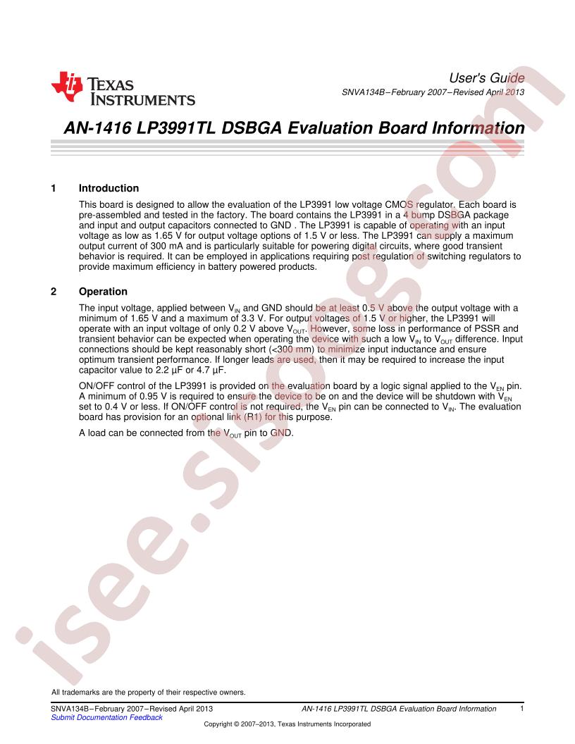 LP3991TL Eval Brd Guide (AN-1416)