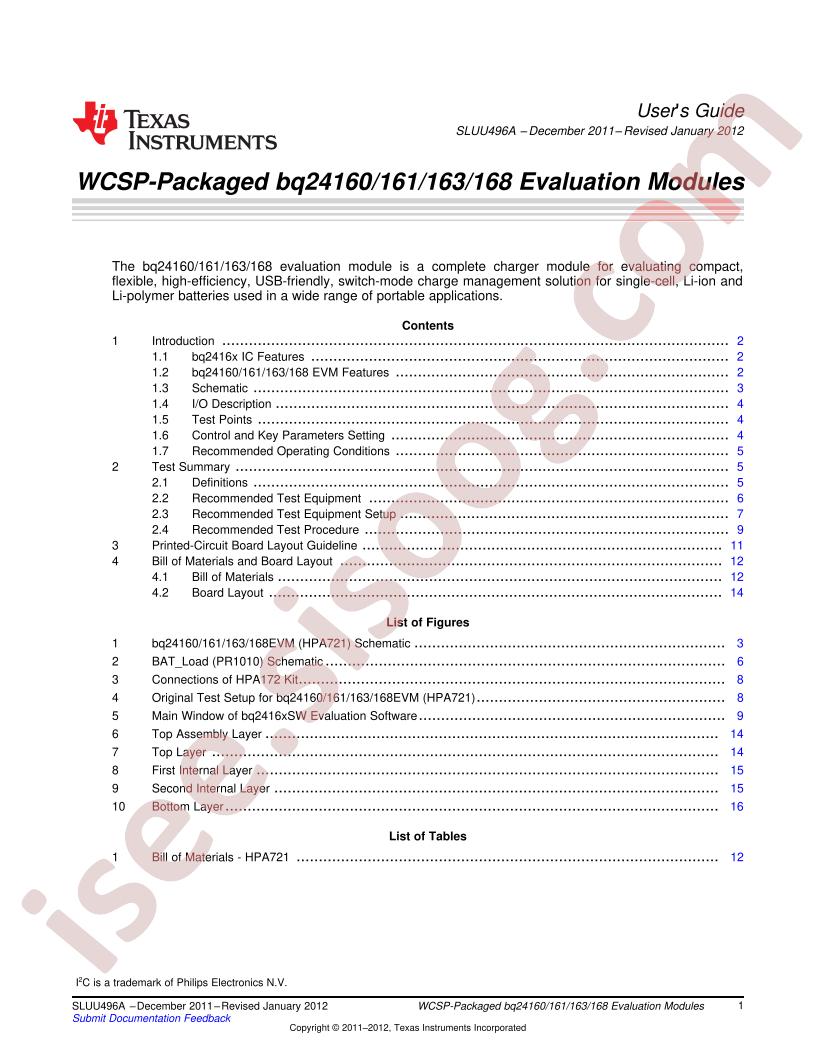 BQ24160/1/3/8 EVM User Guide