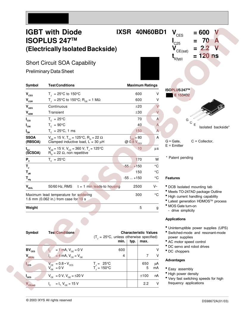 IXSR40N60BD1