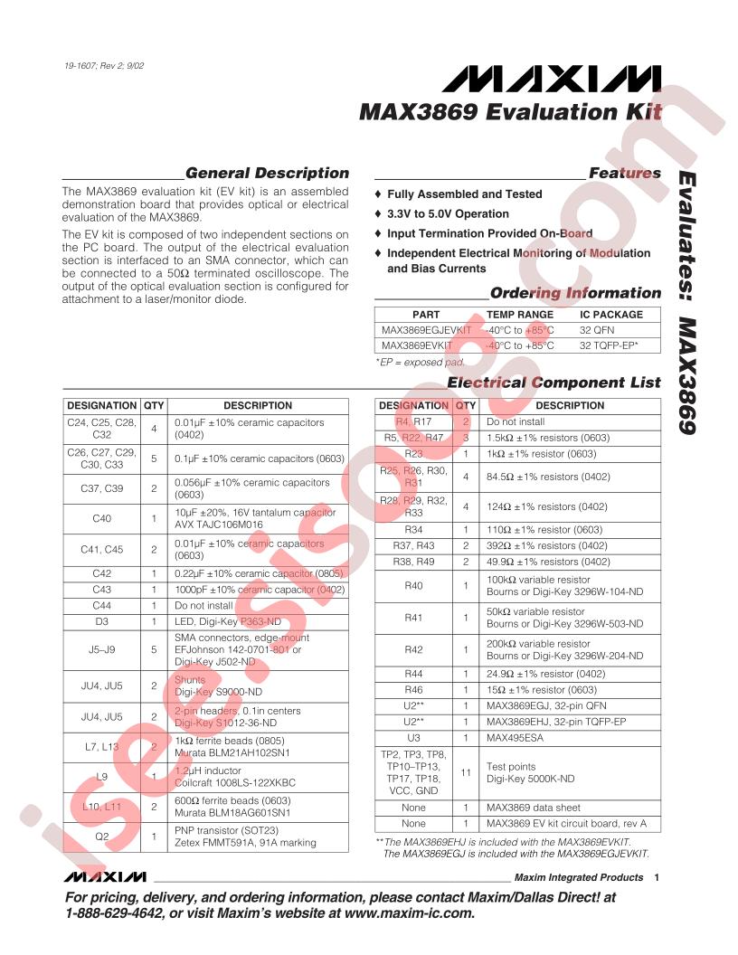 MAx3869 Evaluation Kit