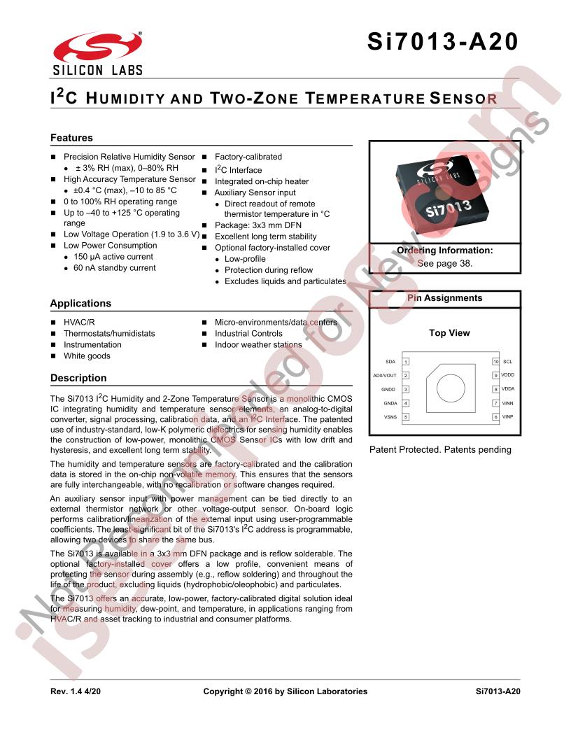 SI7013-A20 Datasheet