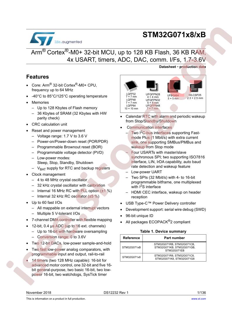 STM32G071x(8, B) Datasheet