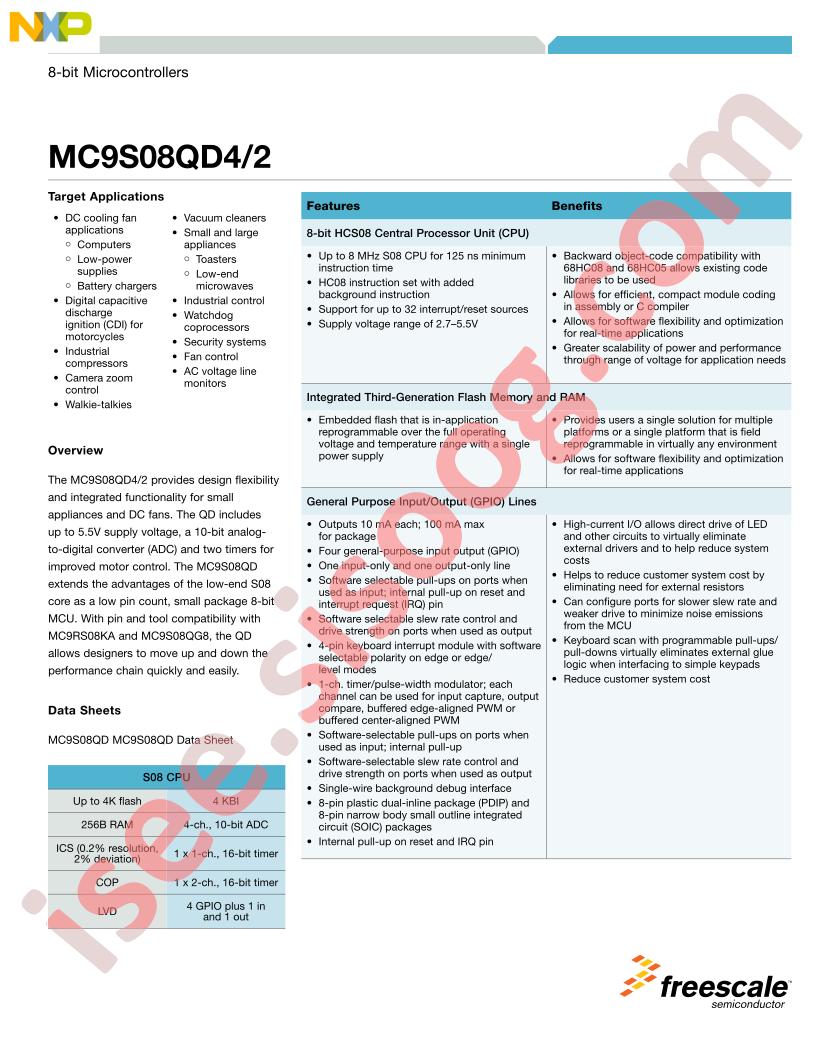MC9S08QD4/2 Fact Sheet